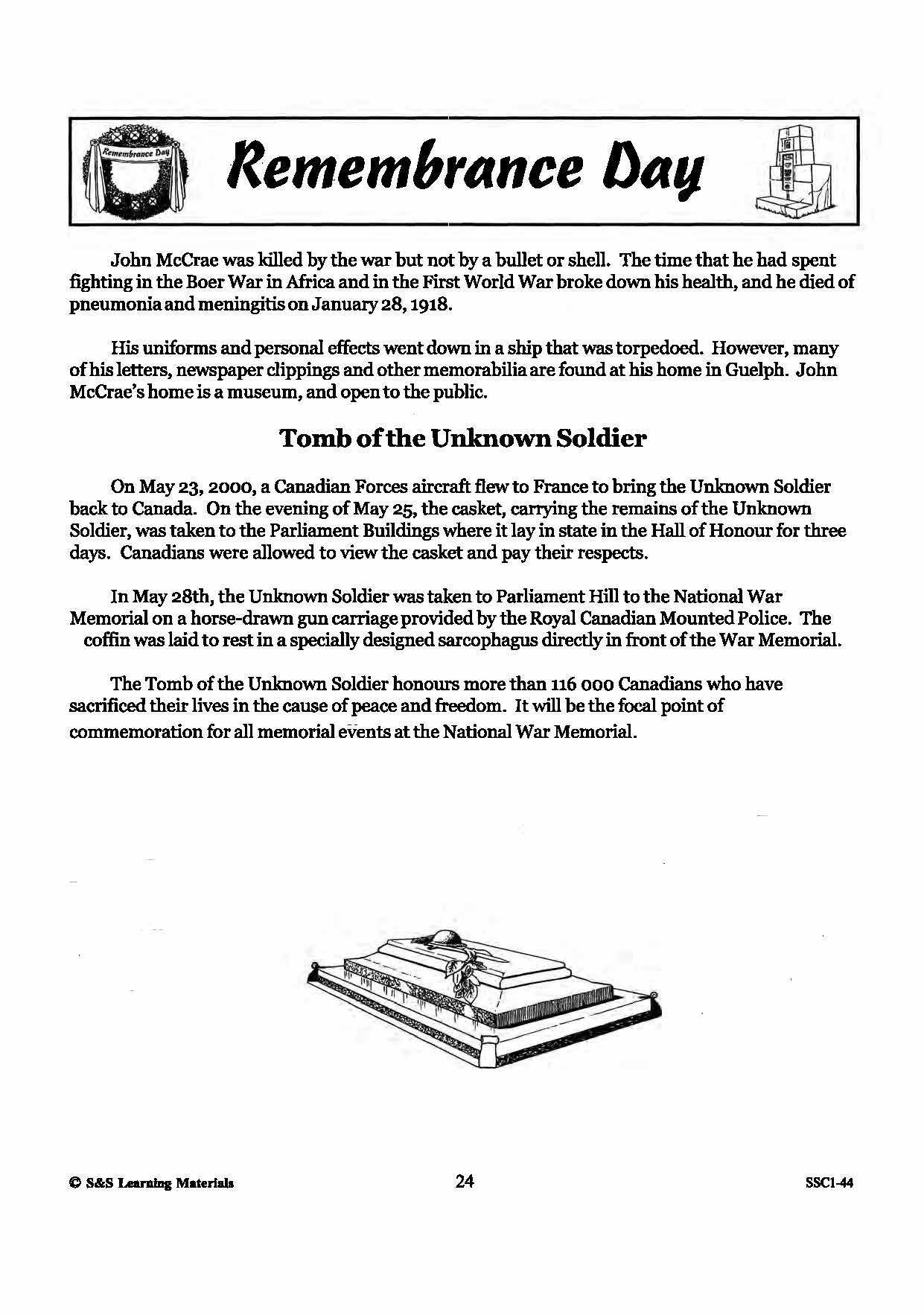 Remembrance Day Information for the Teacher