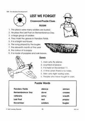 Remembrance Day Word Study Activities Gr. 1-3