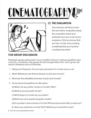 Cinematography Grades 7-8