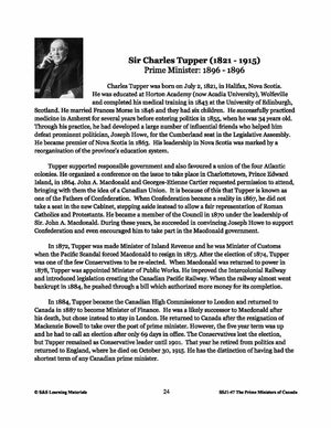 Sir Charles Tupper Lesson Plan Grades 4-8