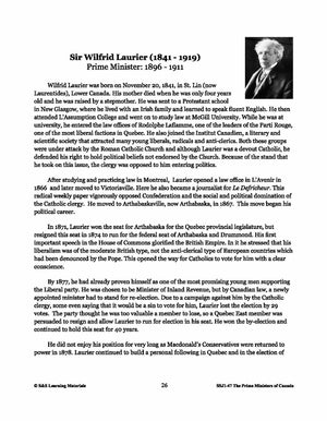 Sir Wilfrid Laurier Lesson Plan Gr. 4-8