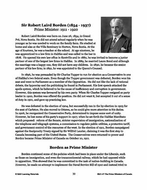 Sir Robert Laird Borden Lesson Plan Gr. 4-8