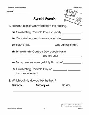 Canadian Places & Events & Traditions Cdn Reading Comp. Gr. 1-2