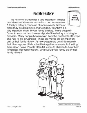 Canadian Life Patterns & Family History Cdn Reading Comp. Grades 1-2