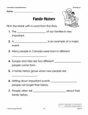 Canadian Life Patterns & Family History Cdn Reading Comp. Grades 1-2