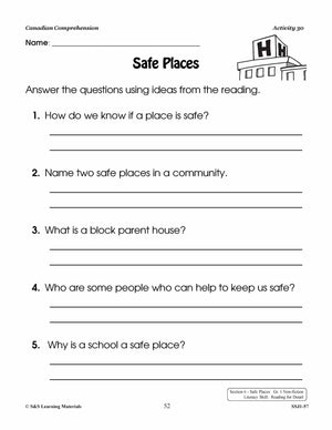 Canadian Safe Places; Location & Climate Cdn Reading Comp. Grades 1-2