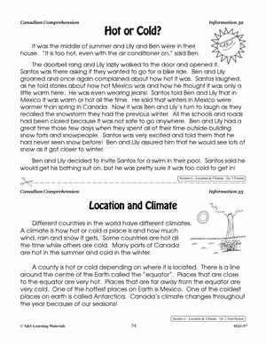 Canadian Safe Places; Location & Climate Cdn Reading Comp. Grades 1-2