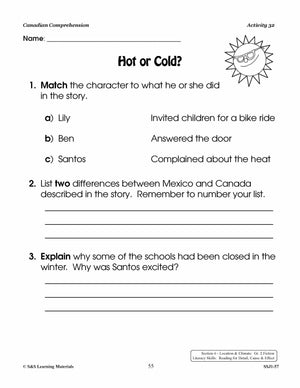 Canadian Safe Places; Location & Climate Cdn Reading Comp. Grades 1-2