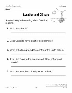 Canadian Safe Places; Location & Climate Cdn Reading Comp. Grades 1-2