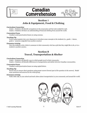 Canadian Comprehension: Jobs & Equipment; Food & Clothing Grades 1-2