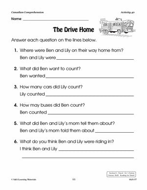 Canadian Comprehension: Travel; Transportation & Shelter Grades 1-2