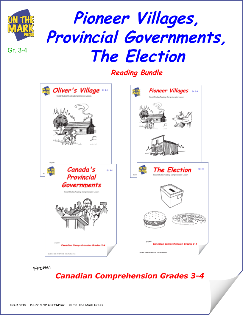 Pioneer Villages, Provincial Govt, Election Reading Comp. Bundle Gr. 3-4