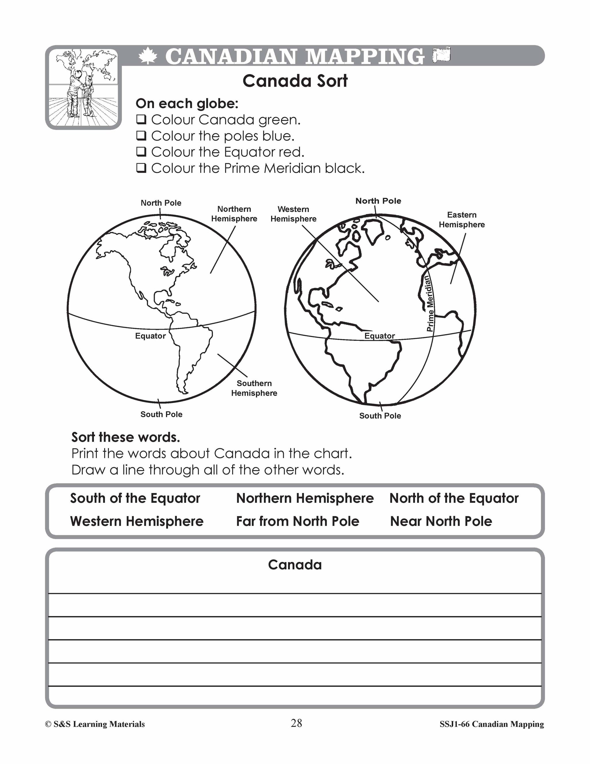 Canada's Shape & Location Mapping Worksheets Grades 1-2