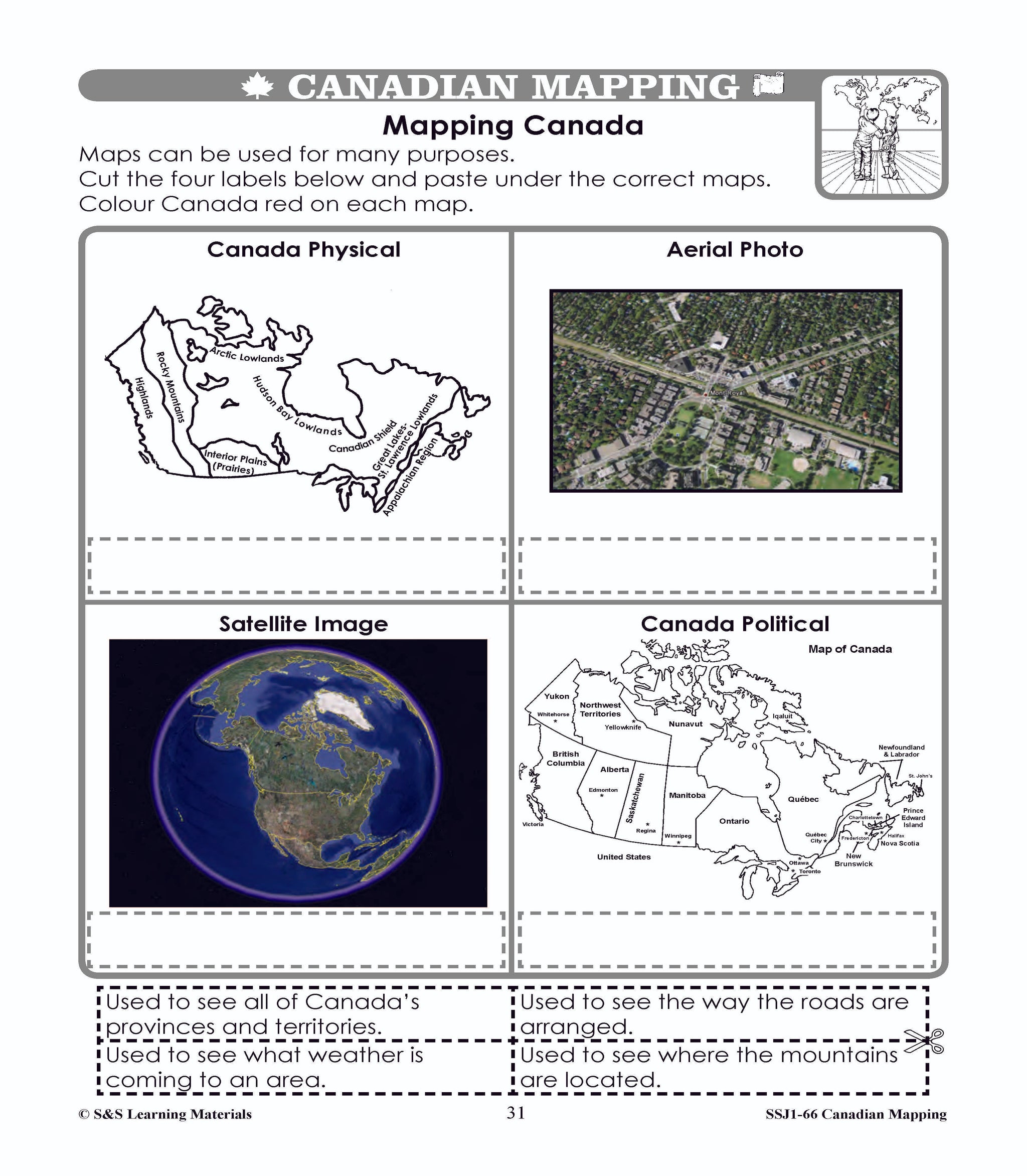 Canada's Shape & Location Mapping Worksheets Grades 1-2