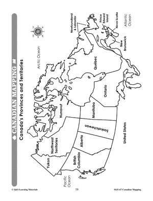 Canada's Provinces & Territories Mapping Worksheets Grades 2-3