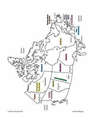 Canada's Provinces & Territories Mapping Worksheets Grades 2-3
