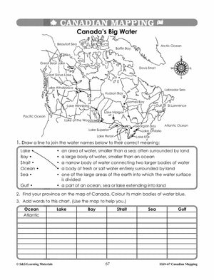 Major Landforms & Bodies of Water in Canada Mapping Worksheets Grades 2-3