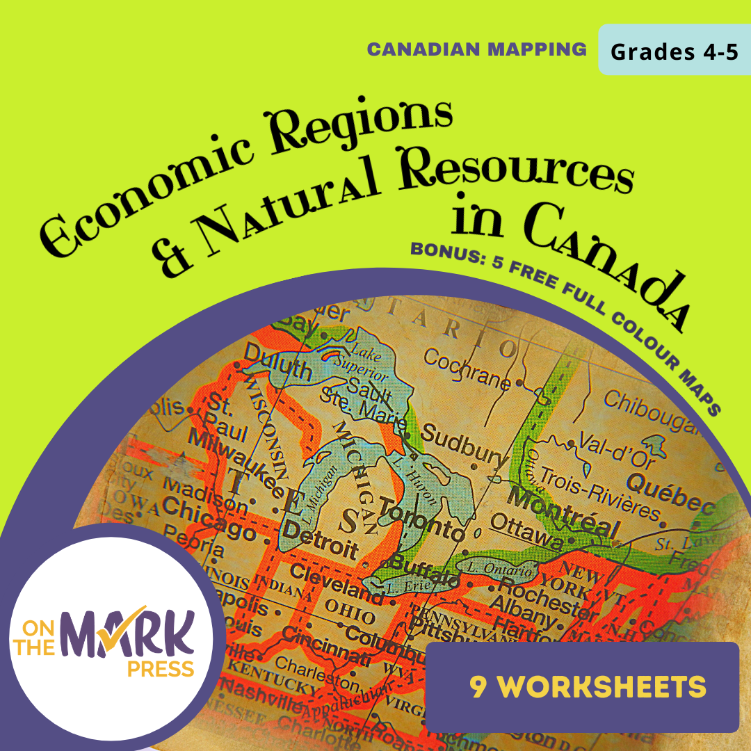 Economic Regions & Natural Resources in Canada Mapping Worksheets Grades 5-6