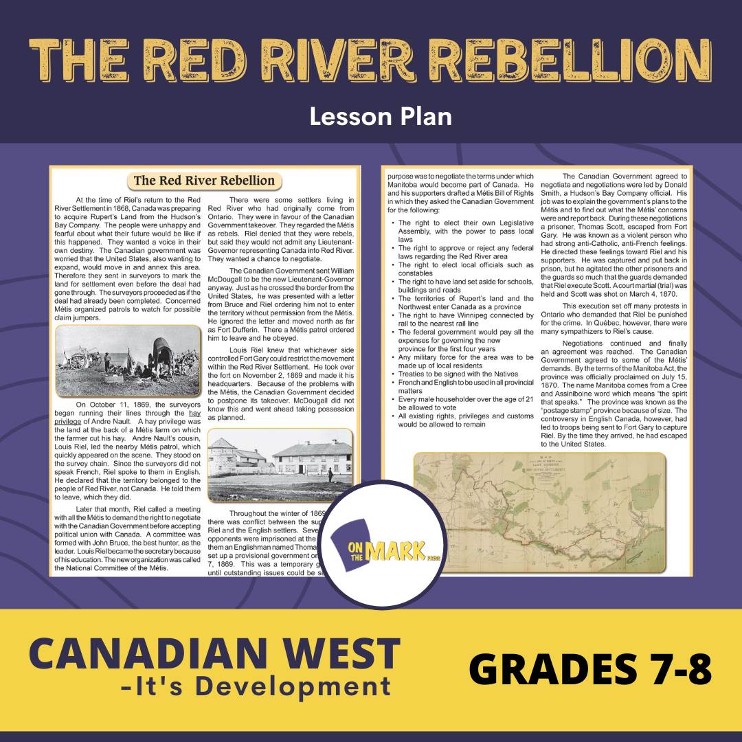 The Red River Rebellion Lesson and Worksheets Grades 7-8