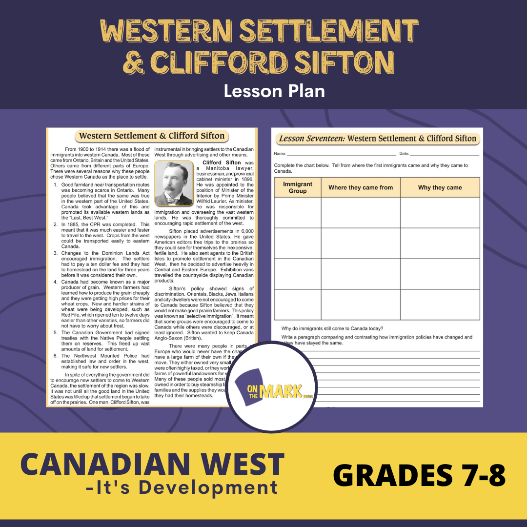 Western Settlement & Clifford Sifton Lesson Grades 7-8
