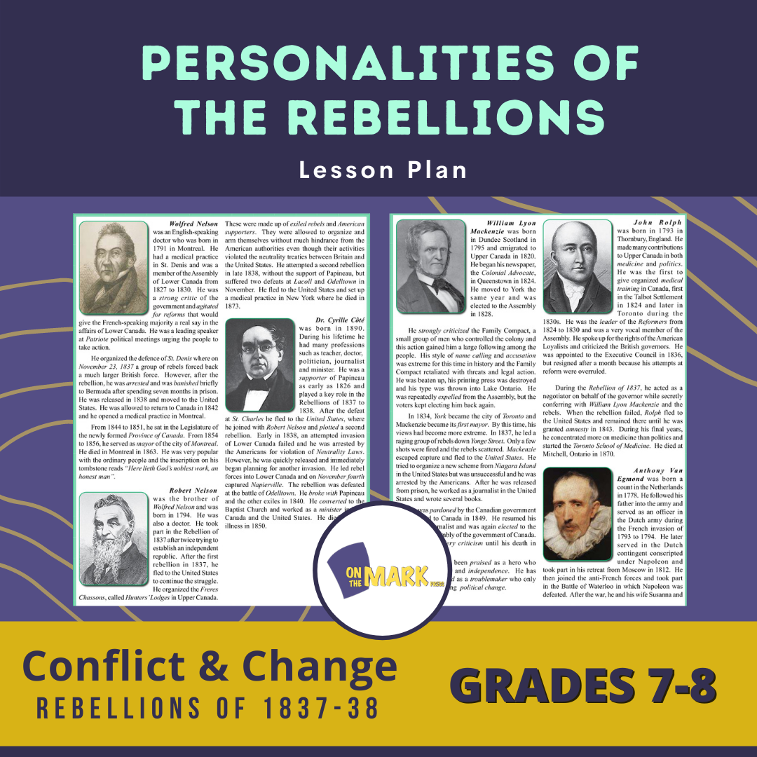 Personalities Of The Rebellions In Upper Canada Gr. 7-8