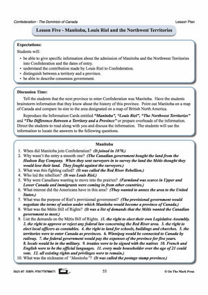 Manitoba, Louis Riel and the Northwest Territories Lesson Grades 7-8