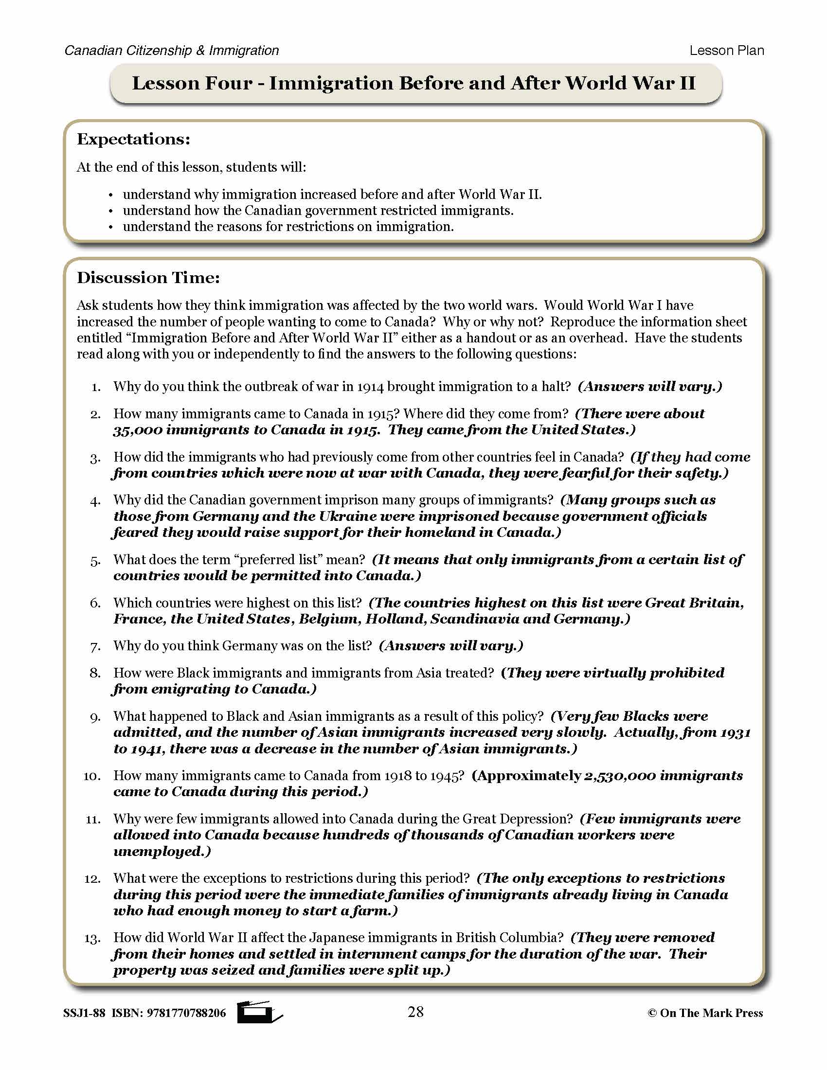 Immigration Before & After World War II Gr. 4-8