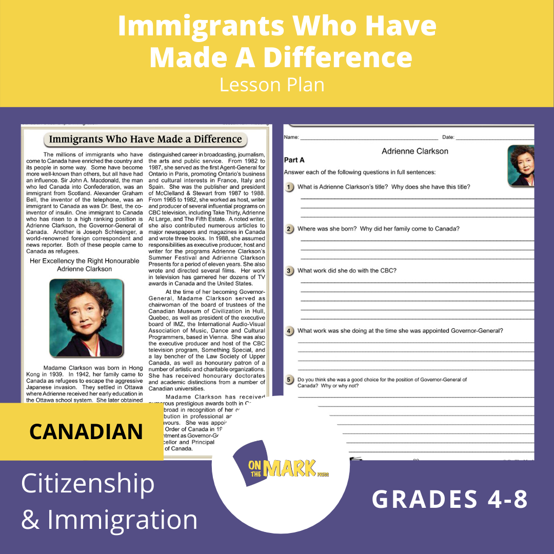 Immigrants Who Have Made A Difference A Unit Test & Extras! E-Lesson Plan Gr. 4-8