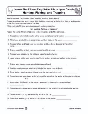 Early Settler - Hunting, Fishing and Trapping Grades 2-4