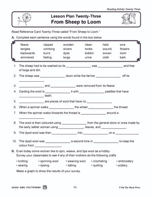 From Sheep to Loom - An Early Settler Lesson Grades 2-4