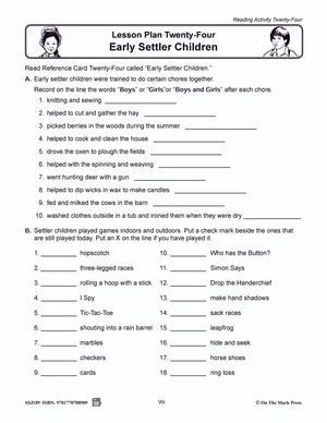 Early Settler Children Grades 2-4