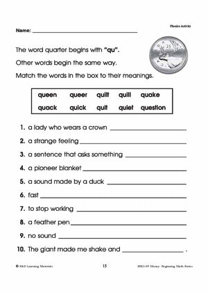 Canadian Money: Phonics Worksheets Grades 1-3