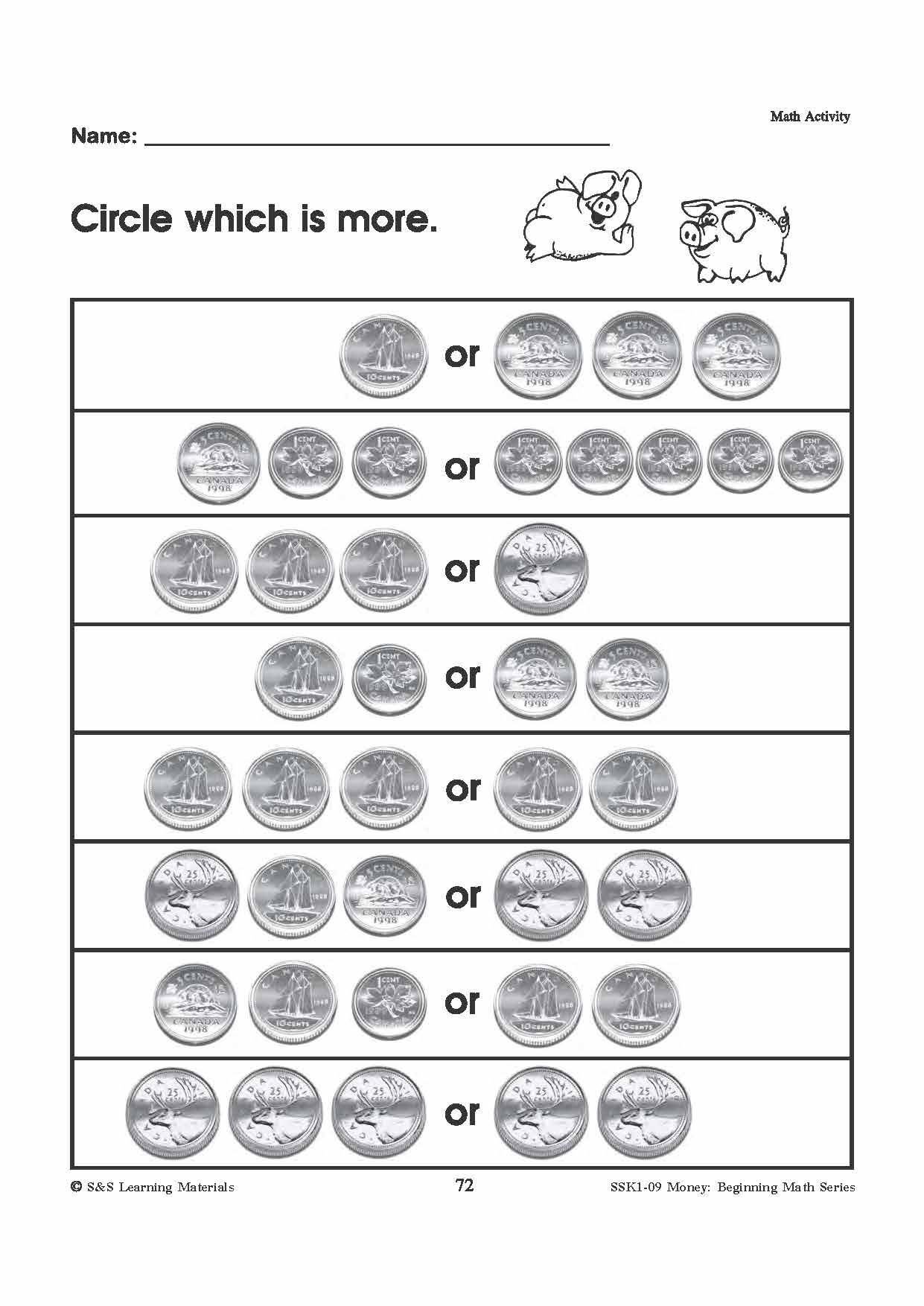 Coin Math Sheet Canadian Money: Math Worksheets Grades 1-3