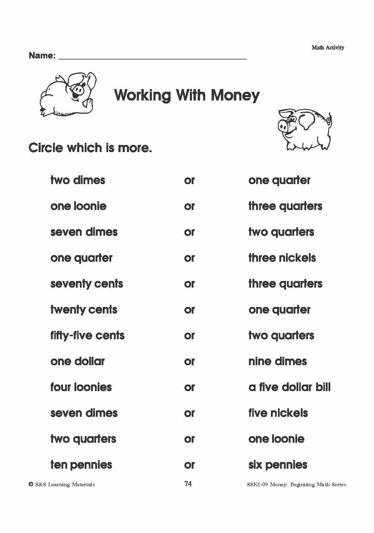 Canadian Money: Math Worksheets Grades 1-3
