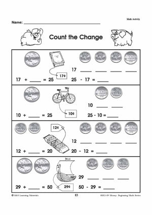 Canadian Money: Math Worksheets Grades 1-3