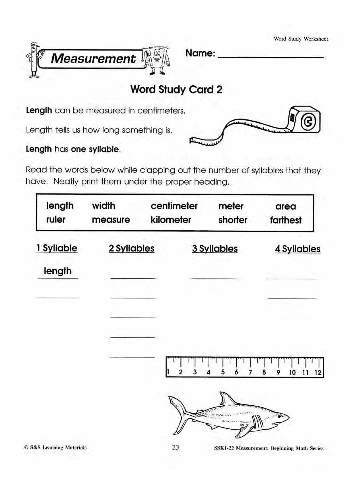 Measurement 6 Word Study Activities