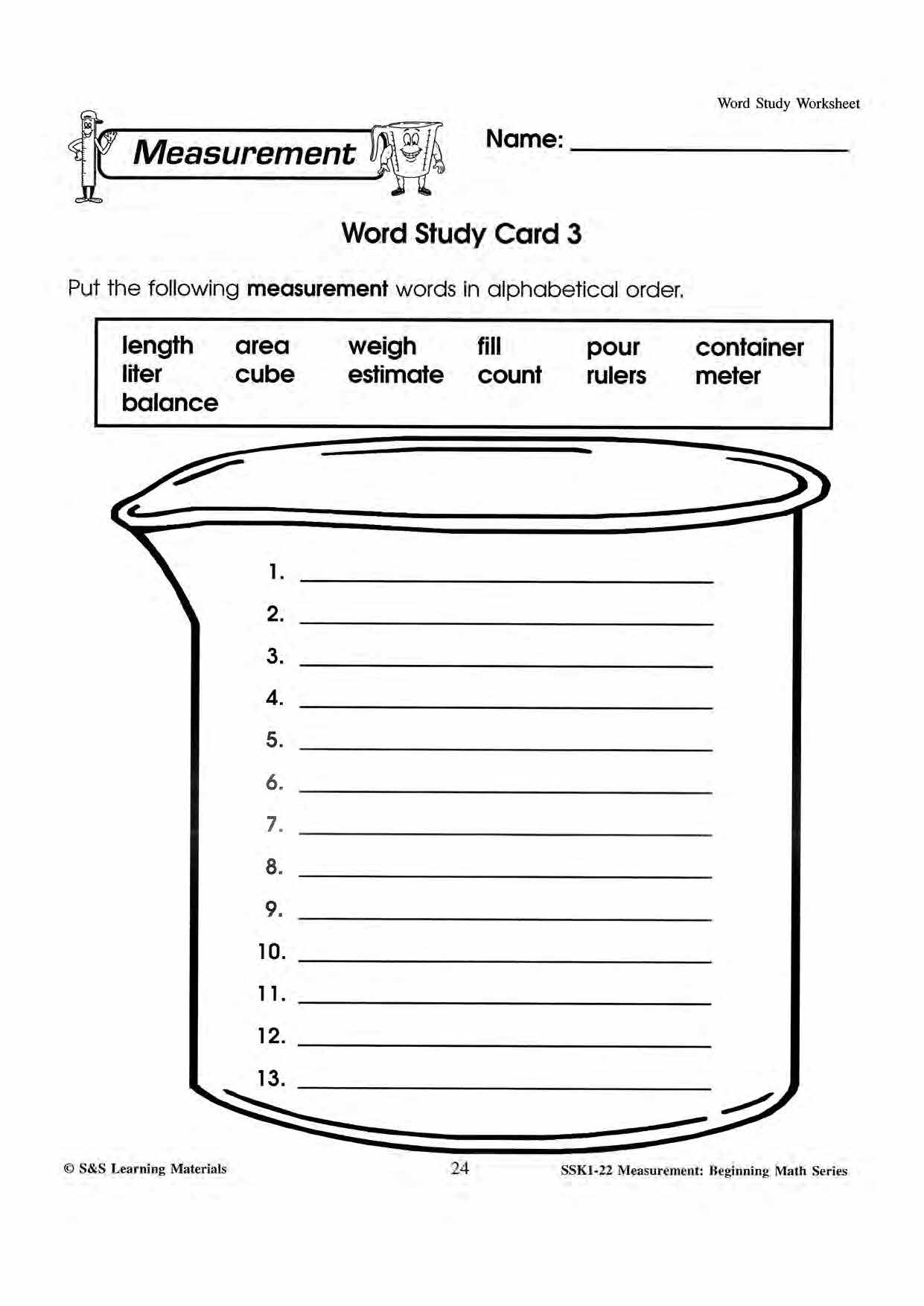 Measurement 6 Word Study Activities