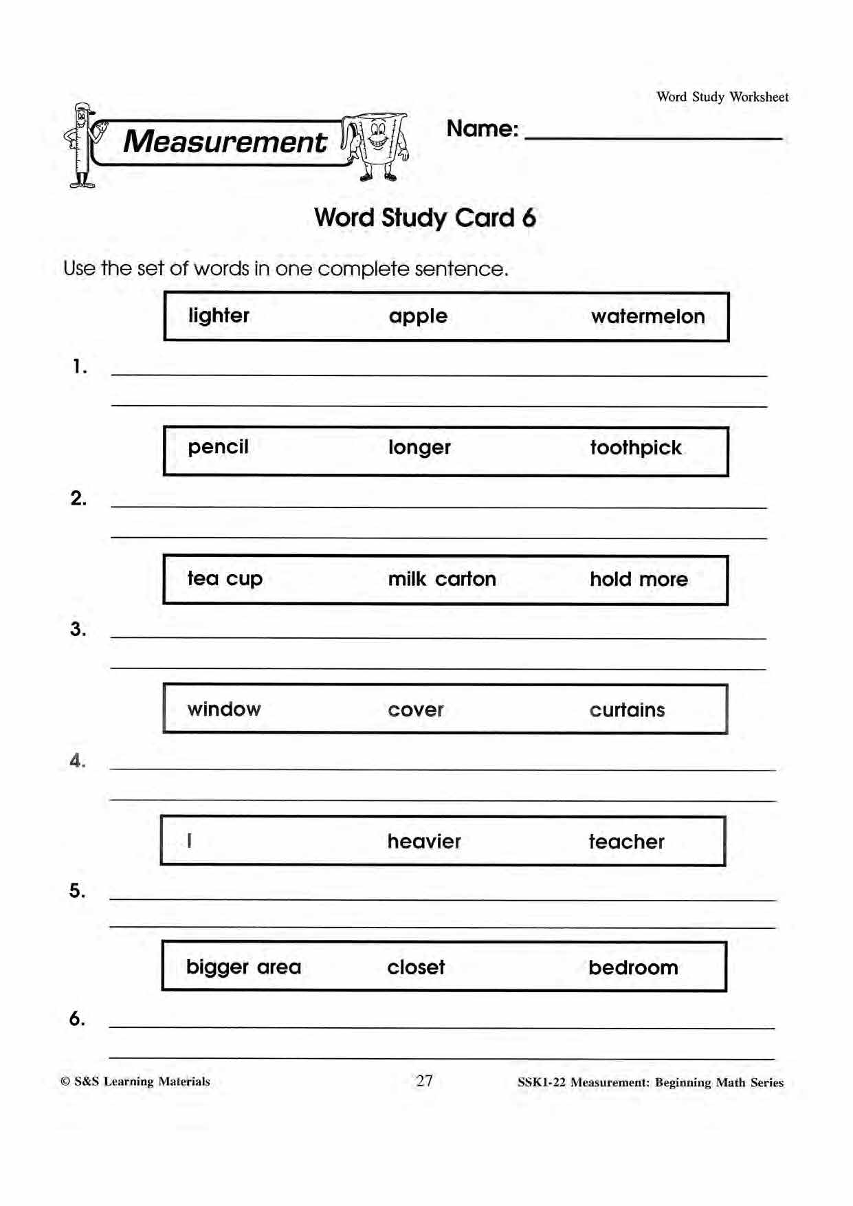 Measurement 6 Word Study Activities