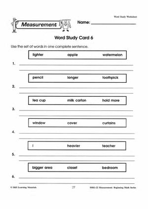 Measurement: 6 Word Study Activities