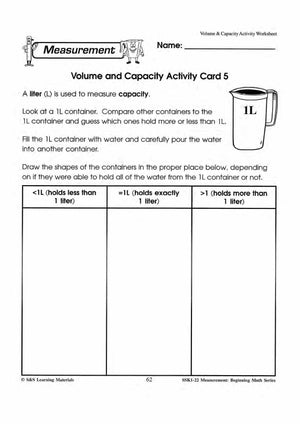 Volume and Capacity Activities Grades 1-3