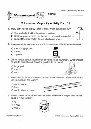 Volume and Capacity Activities Grades 1-3
