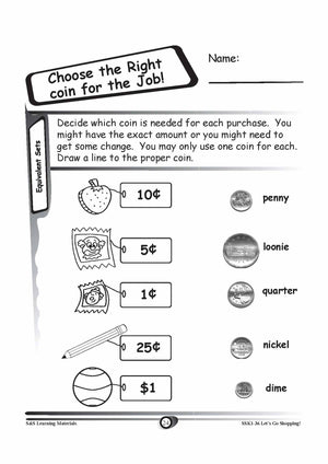 Canadian Money: Equivalent Sets Grades K-3 Worksheets