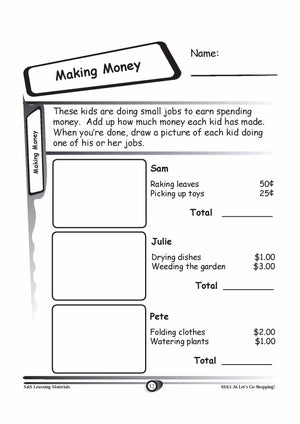 Canadian Money: Making Money Grades K-3 Worksheets