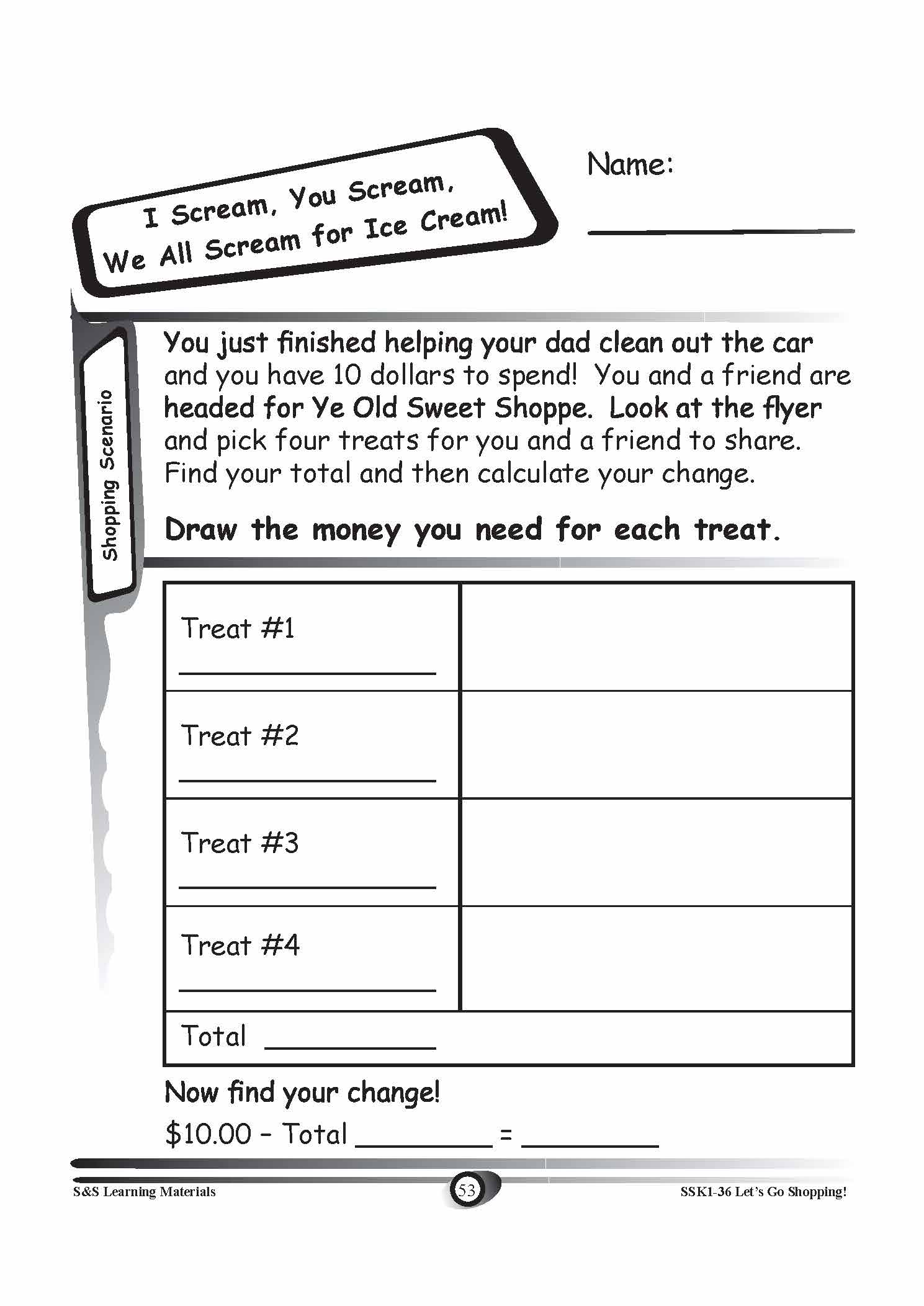 Shopping Scenario's Grades K-3 Worksheets
