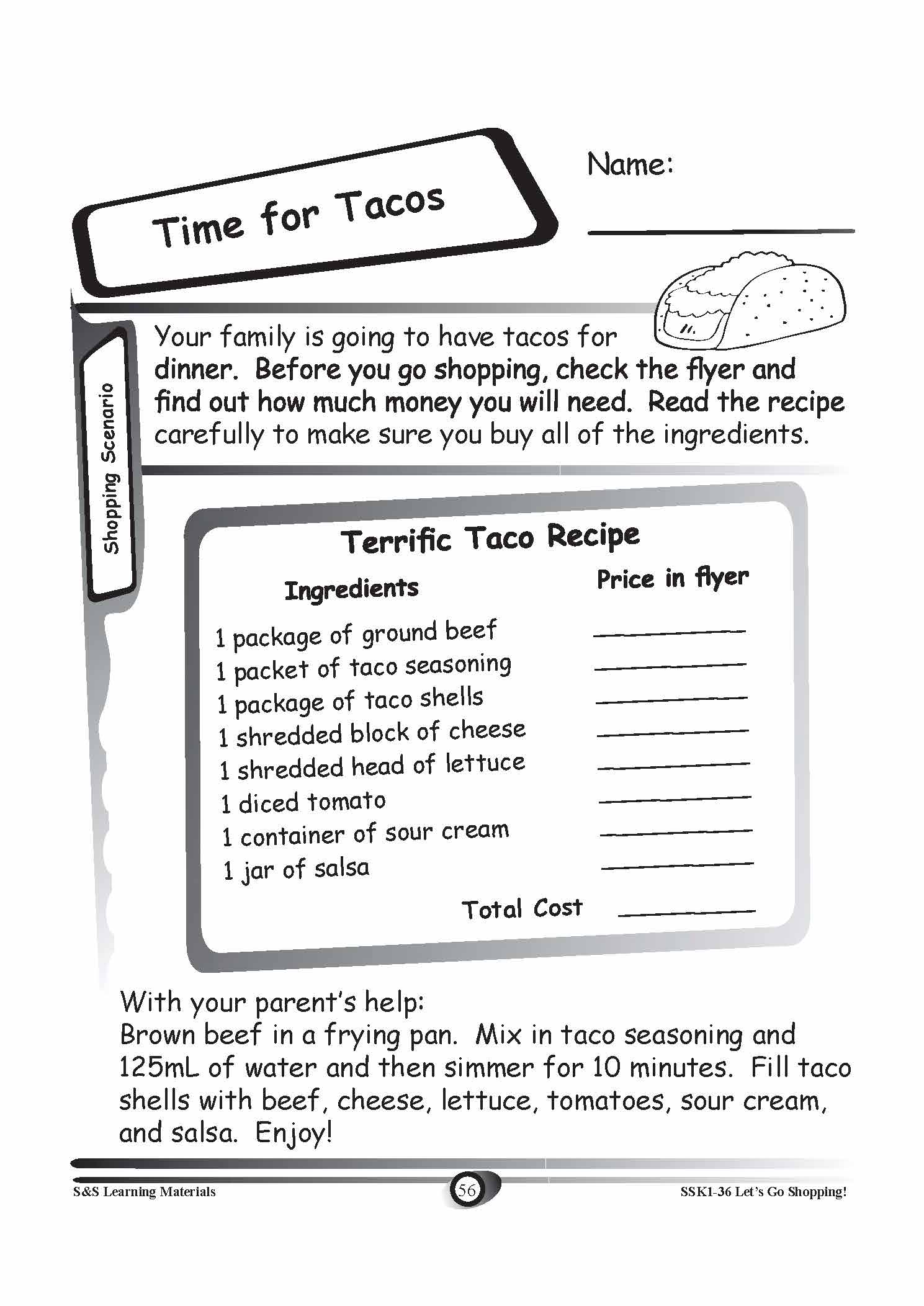 Shopping Scenario's Grades K-3 Worksheets