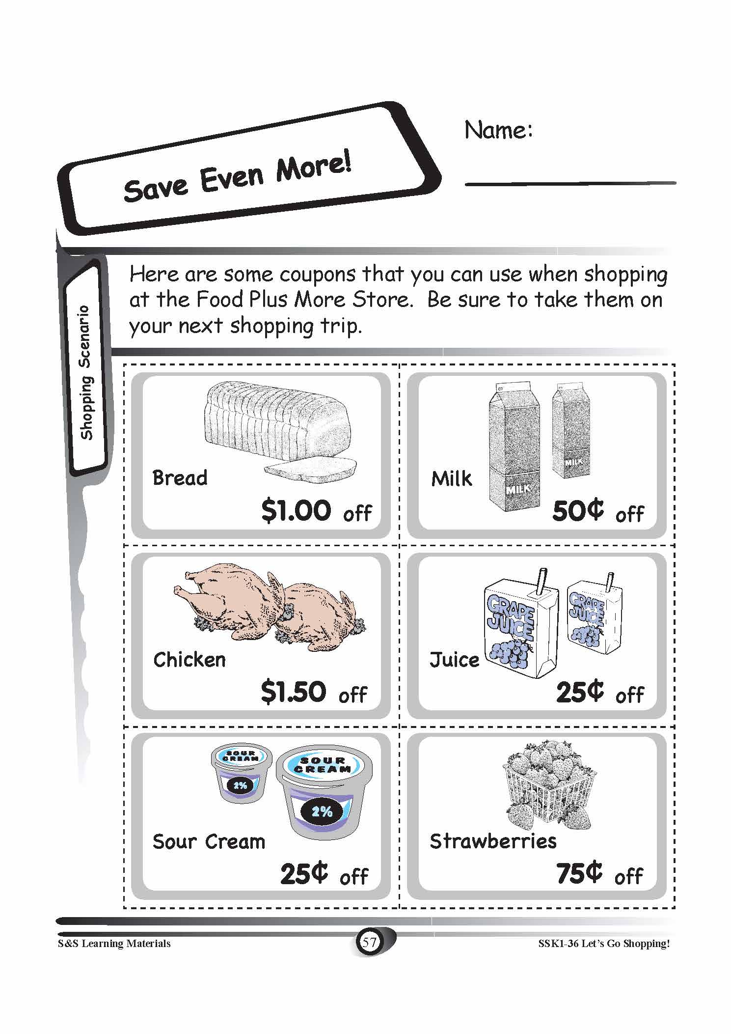 Shopping Scenario's Grades K-3 Worksheets