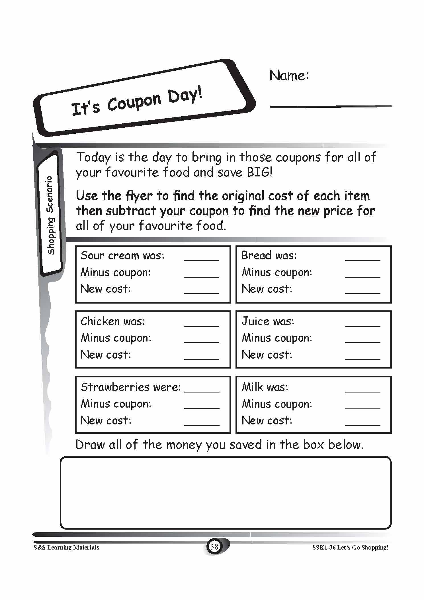 Shopping Scenario's Grades K-3 Worksheets