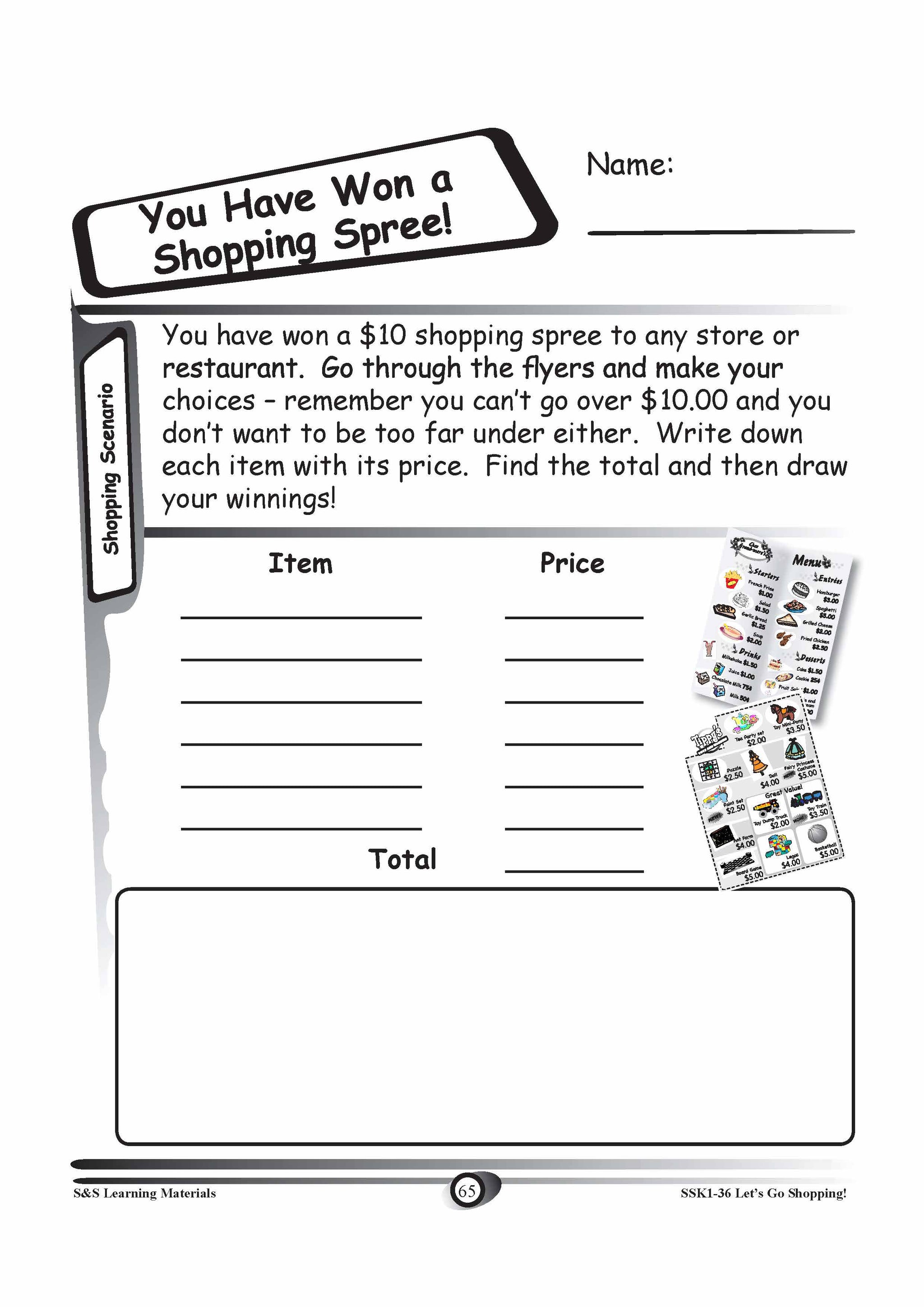 Shopping Scenario's Grades K-3 Worksheets