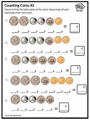 Counting Canadian Money - Coins Grades 1-2