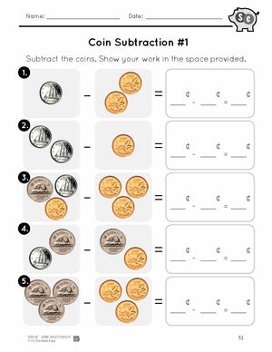 Canadian Money - Coin Subtraction Grades 1-2